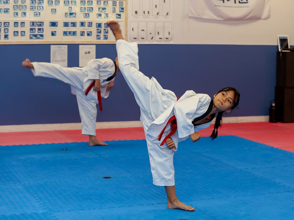 a young kid in taekwondo uniform practice kicking lesson in Norristown PA