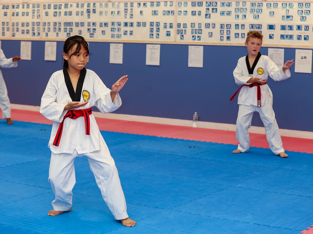 a group of kid practicing taekwondo pose in Norristown PA