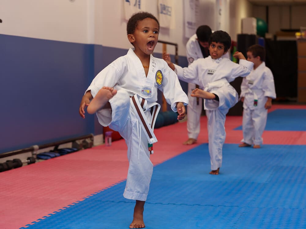 a group of young kids taking a little ninja class in Norristown PA